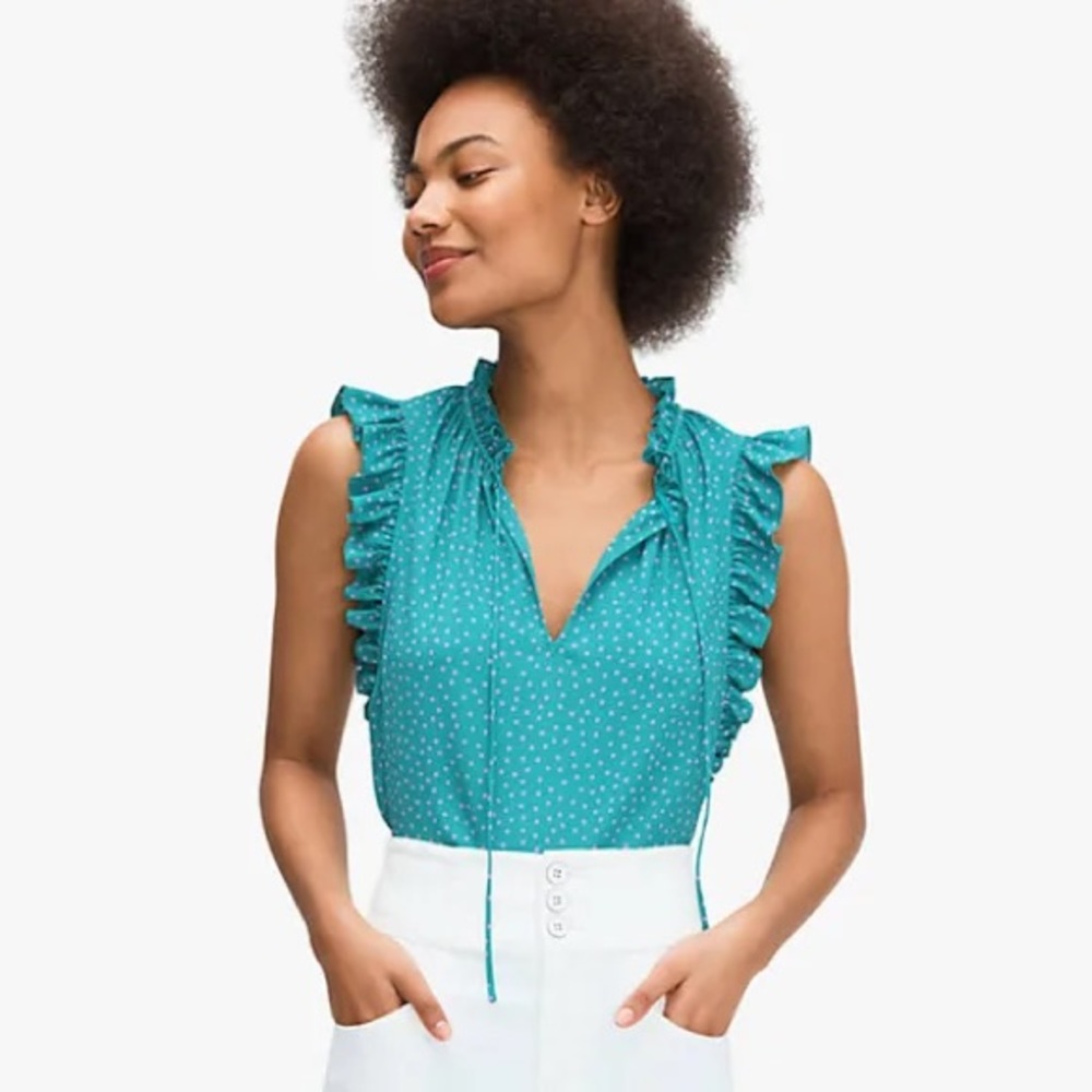 kate spade teal and lavender polka dot top size M